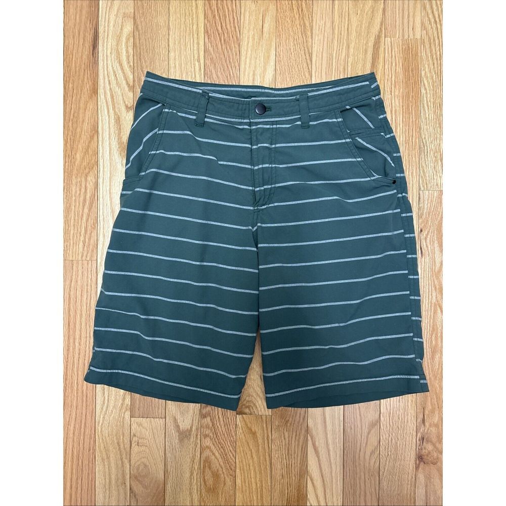 Lululemon Kahuna Shorts Mens 30‎ Green White Stripe Pockets Zip Flat Front